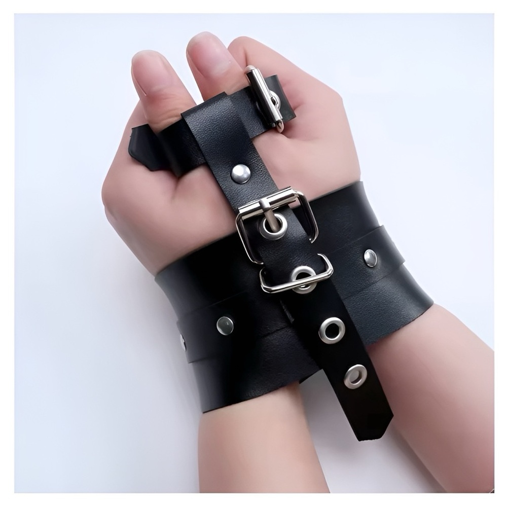 PU Leather Hand Wrist to Thumbs Cuffs With Adjustable Strap